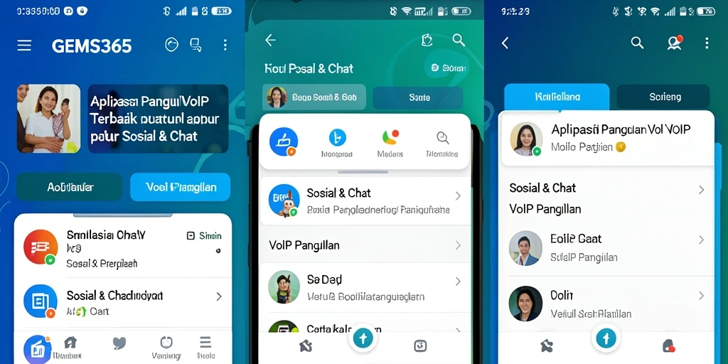 Antarmuka pengguna GEMS365 untuk panggilan VoIP yang intuitif dan mudah digunakan.