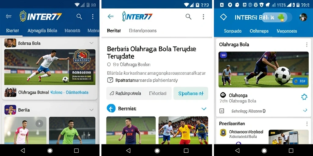Tampilan antarmuka aplikasi INTER77 dengan berita olahraga bola terbaru.