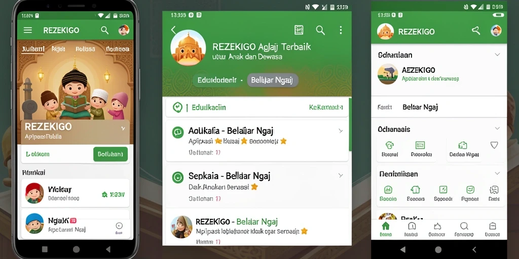 Antarmuka aplikasi REZEKIGO yang sederhana dan intuitif untuk belajar ngaji.