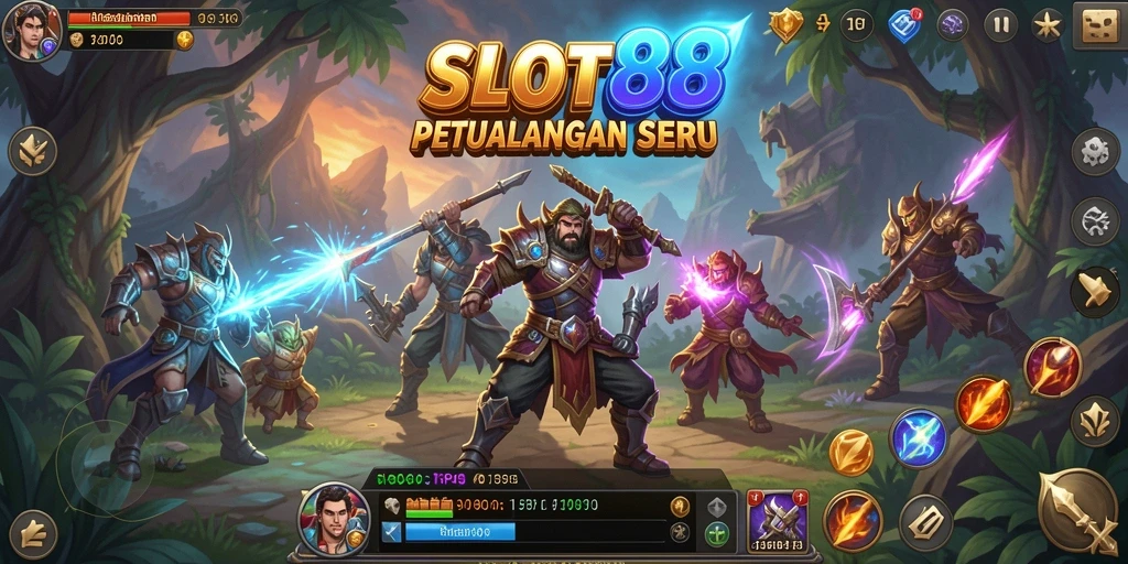 Antarmuka permainan SLOT88 yang menampilkan karakter RPG yang menarik.